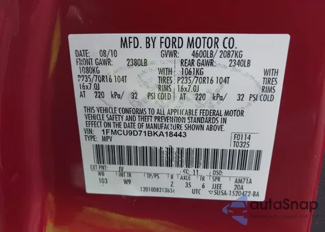 2011 Ford Escape Xlt из США, поврежденный, VIN 1FMCU9D71BKA18443